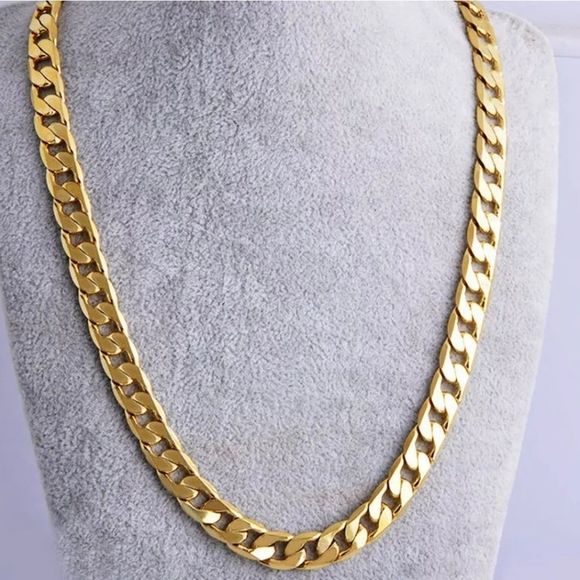 NEW 18k gold plated 24" cuban link chain necklace - Picture 1 of 8